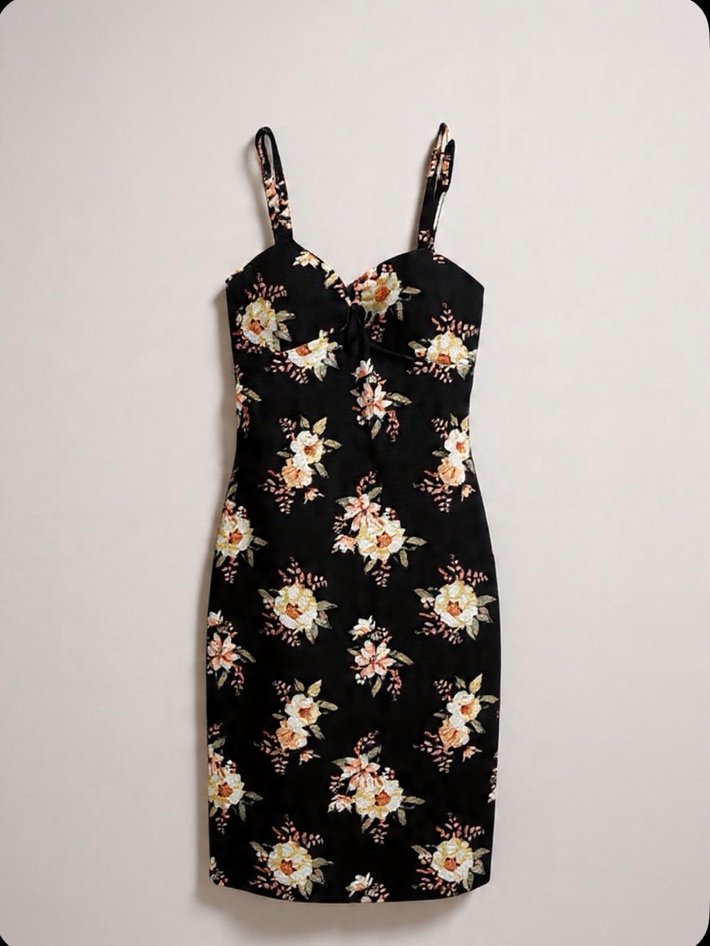 No Boundaries Black Floral Midi Dress with Tie-Front